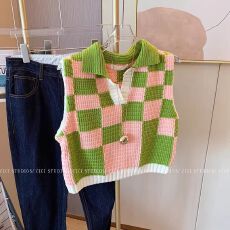 批发<b class='q'>棋盘</b><b class='q'>格</b>Polo领针织衫女2026新款毛衣马甲背心