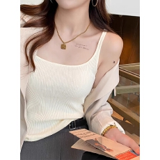 批发超好看纯色U领细肩带无袖针织背心女2025春夏季新款法式<b class='q'>吊带</b>上衣