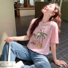 21支纯棉-210克100%棉 2026年春夏装短袖T恤女韩版印花
