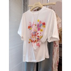 21支纯棉-210克100%棉 2026年春夏装短袖T恤女韩版印花