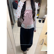 批发官图特价羊多莉羊绒290克长袖t恤<b class='q'>女</b>春秋碎花真两件绑带圆领打底衫