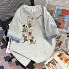 批发实拍230克潮牌棉+领口索罗娜】特<b class='q'>大码</b>300斤条纹拼接刺绣短袖t