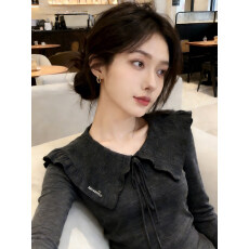 批发官图特价恒宇山羊毛310克长袖t恤女春秋新款刺绣海军领<b class='q'>打底衫</b>上衣