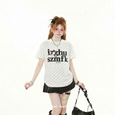 批发1*1纯棉螺纹短袖t恤<b class='q'>女装</b>夏新款韩系印花复古波点圆领上衣