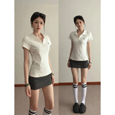 批发1*1纯棉螺纹210克短袖t恤<b class='q'>女装</b>夏新款韩系刺绣POLO领上衣