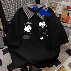 批发【官图 220克<b class='q'>潮</b>牌棉】特大码300斤polo领情侣同款印花短袖t恤女