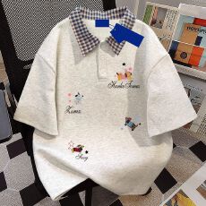 批发【官图 220克<b class='q'>潮</b>牌棉】特大码300斤polo领情侣同款印花短袖t恤女