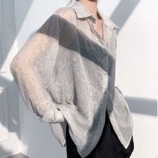 批发官图-微透肌理感压花防晒<b class='q'>衬衫</b>女夏季慵懒简约宽松外套长袖<b class='q'>衬衣</b>灰