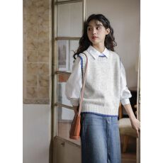 批发绵羊绒】灰色背心女叠穿秋冬针织衫女慵懒风上衣新款马甲