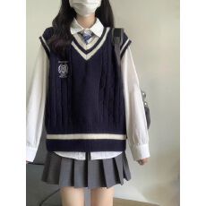 批发绵羊绒】V领针织衫女马甲新款早秋季搭配叠穿学院风毛衣背心
