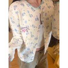 批发韩系慵懒风满印小狗长袖毛衣针织衫女秋<b class='q'>冬</b>季新款宽松百搭休闲外套