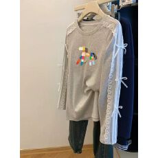 批发【官图斜纹拉架250克】特大码300斤后包领花边蝴蝶结春秋<b class='q'>卫衣</b>女
