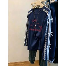 批发【官图斜纹拉架250克】特大码300斤后包领花边蝴蝶结春秋<b class='q'>卫衣</b>女