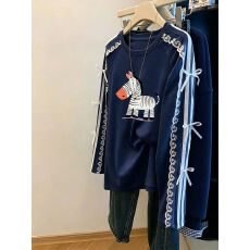 批发【官图斜纹拉架250克】特大码300斤后包领花边蝴蝶结春秋<b class='q'>卫衣</b>女
