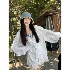 批发法式层叠木耳边领格子<b class='q'>衬衫</b>女2026小众设计感独特绝美<b class='q'>长袖</b>上衣