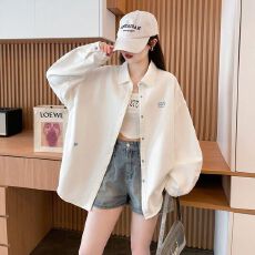批发牛仔面料韩版衬衫polo领<b class='q'>外套</b>春秋新款休闲糖果色长袖衬衣女