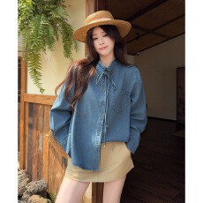 批发韩系复古花边领系带<b class='q'>牛仔</b><b class='q'>衬衫</b>女2026秋季别致设计感长袖上衣