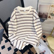 实拍 条纹65棉35涤190克面料尺寸足，有质感，高品质 长袖T恤