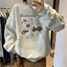 批发华棉复合-薄款/加绒 秋冬装加绒圆领卫衣女印花<b class='q'>宝宝</b>绒