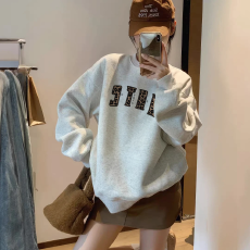 批发华棉复合-薄款/加绒 秋冬装加绒圆领卫衣女印花<b class='q'>宝宝</b>绒