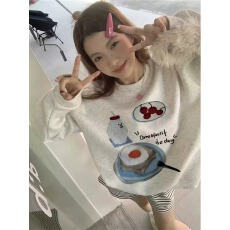 批发华棉复合-薄款/加绒 秋冬装加绒圆领卫衣女印花<b class='q'>宝宝</b>绒