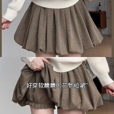 批发【量大价优】咖啡色糯米花苞短<b class='q'>裙</b>秋冬a<b class='q'>字</b>高腰休闲显瘦百褶<b class='q'>半身裙</b>