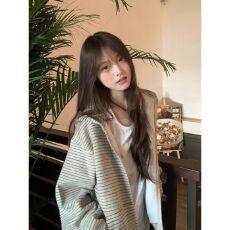 批发【<b class='q'>兔毛</b>绒400克】美式复古条纹开衫连帽卫衣秋冬宽松情侣拉链外套