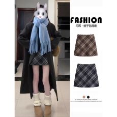 批发【原版质量】毛呢<b class='q'>半身裙</b>秋冬高腰a字裙新款小个子紧身格子<b class='q'>包臀</b>裙