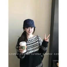 批发【原版做工】费尔岛黑色撞色提花船领<b class='q'>毛衣</b><b class='q'>新款</b>宽松长袖套头针织衫