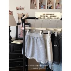 批发【量大价优】蕾丝花边拼接半身裙夏季简约松紧腰A字裙防走光<b class='q'>短裙</b>