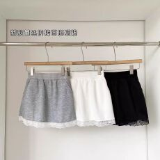 批发蕾丝拼接松紧<b class='q'>高腰</b>灰色a字半身裙女2026年春夏韩版百搭防走光<b class='q'>短裙</b>