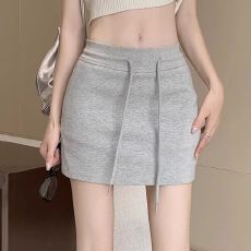 批发甜辣风抽绳运动白色短裙2026春夏新款少女高腰<b class='q'>百搭</b>包臀A字半身裙