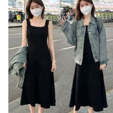 批发2026新款针织吊带连衣裙女一字领遮肉显瘦收腰<b class='q'>中长款</b>内搭打底长裙