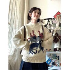 批发【原版面料】美式<b class='q'>街头</b>潮牌小猫印花圆领新款宽松显瘦情侣百搭上衣