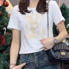 批发美式时尚休闲纯棉印花正肩短袖T恤女2026夏季洋气显瘦百搭上衣潮
