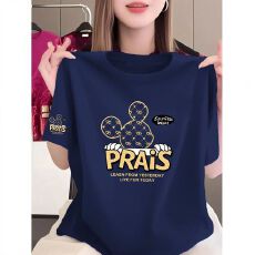 批发夏季2026新款纯棉短袖t恤女宽松显瘦百搭设计感小众印花洋气上衣