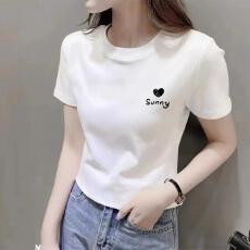 批发清仓纯棉圆领短款短袖t恤女宽松洋气夏季新款时尚百搭简约正肩潮
