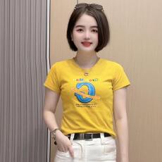 批发夏季正肩修身款小众设计感咖色短袖t恤女圆领休闲体恤衫精棉上衣