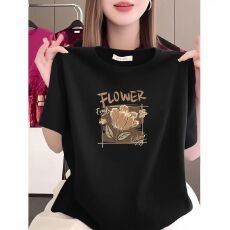 批发纯棉夏季新款圆领女时尚休闲百搭短袖显瘦小众韩版ins正肩T恤