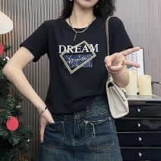 批发纯棉T恤时尚2026夏季新款短袖圆领印花上衣百搭宽松气质纯棉t恤女