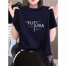 批发正肩纯棉短袖女士t恤短袖圆领2026新款时尚百搭洋气藏蓝色打底衫