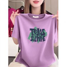 批发纯棉短袖大码宽松女夏季新款显瘦圆领印花爆款设计洋气体恤上衣潮