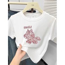 批发小马印花圆领正肩短袖t恤女2026新款胖mm大码穿搭洋气遮肚子上衣