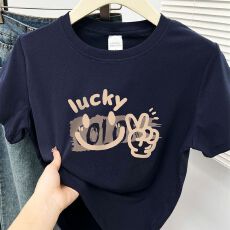 批发新款正肩短袖T恤印花夏季时尚大码遮肉休闲圆领体恤衫设计上衣