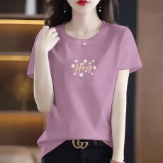 批发纯棉t恤女夏季百搭减龄新款<b class='q'>中老年</b><b class='q'>妈妈</b>装洋气宽松大码圆领上衣服