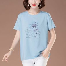 批发中年妈妈短袖纯棉T恤女夏装加肥<b class='q'>加大码</b>休闲全棉体宽松胖mm上衣