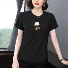 批发亲肤透气纯棉短袖<b class='q'>t</b><b class='q'>恤</b>女装宽松显瘦中年妈妈夏装遮肚子减龄上衣款