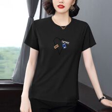 批发短袖t恤女装2026年夏季爆款黑色纯棉<b class='q'>中老年</b>宽松显瘦遮肚子上衣潮