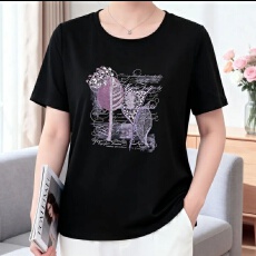 批发纯棉<b class='q'>妈妈</b>高级印花夏季短袖2026夏装新款时尚显瘦体恤衫上衣透气衫