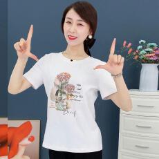 批发纯棉2026圆领上衣短袖夏季新款显瘦时尚<b class='q'>妈妈</b>宽松百搭大码印花<b class='q'>T</b><b class='q'>恤</b>